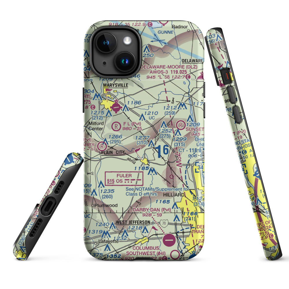J-Em Farm Airport (82OI) VFR Sectional  Tough iPhone Case iPhone 15 Plus model shown