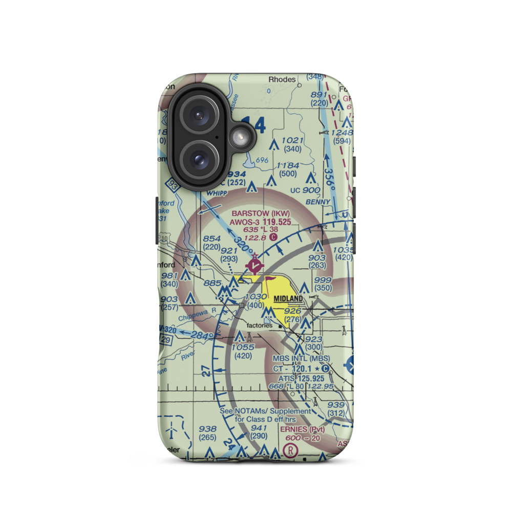 Jack Barstow Airport (IKW) VFR Sectional  Tough iPhone Case iPhone 16 model shown