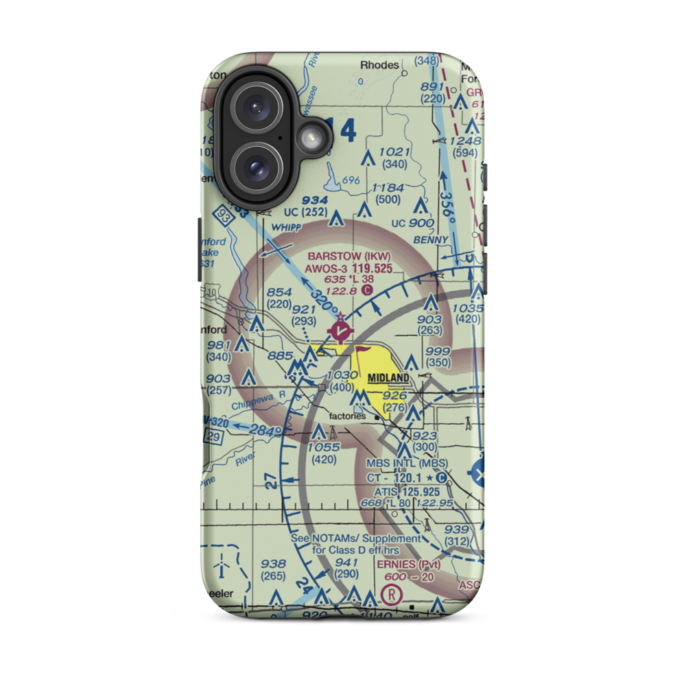 Jack Barstow Airport (IKW) VFR Sectional  Tough iPhone Case iPhone 16 Plus model shown