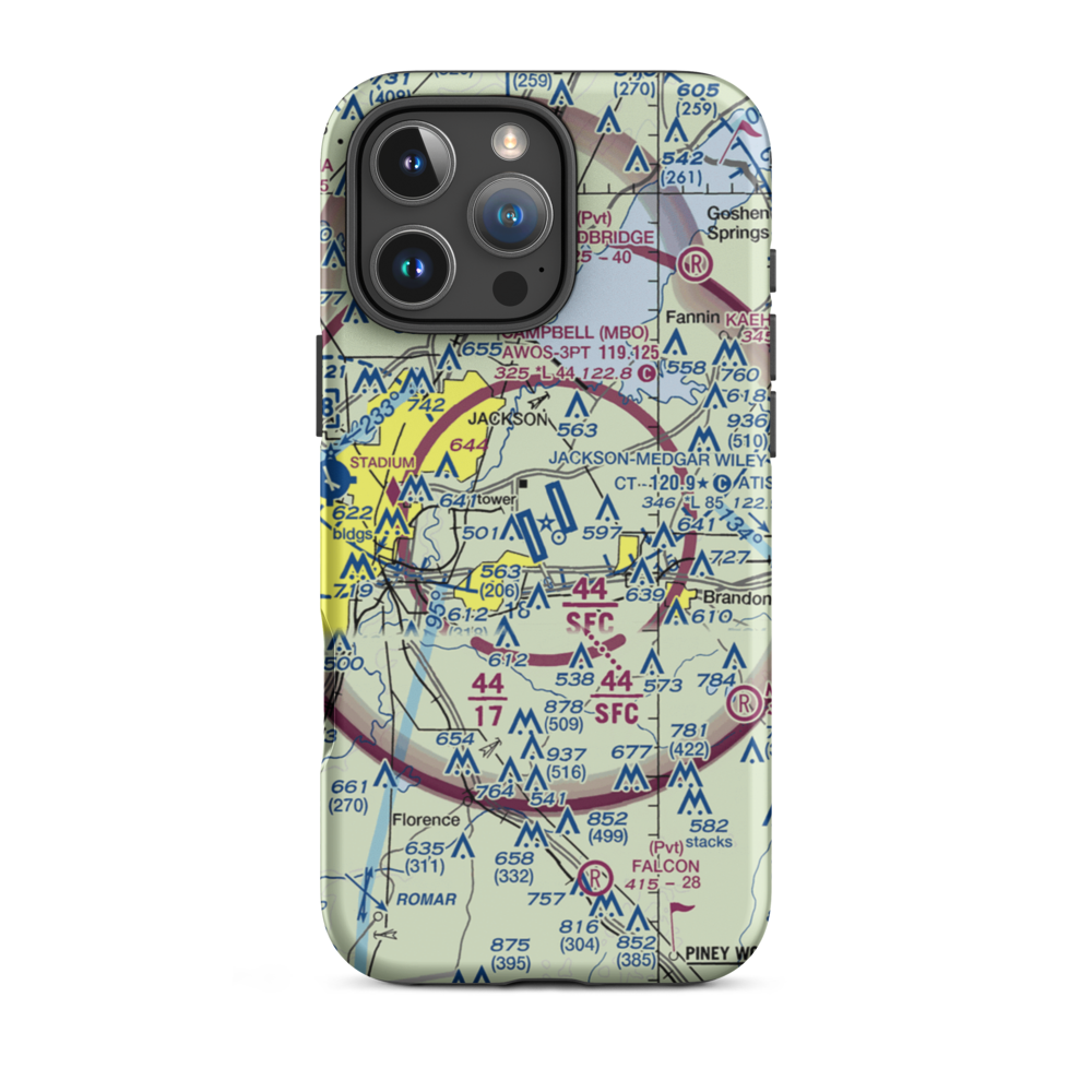 Jackson-Medgar Wiley Evers International Airport (JAN) VFR Sectional  Tough iPhone Case iPhone 16 Pro Max model shown