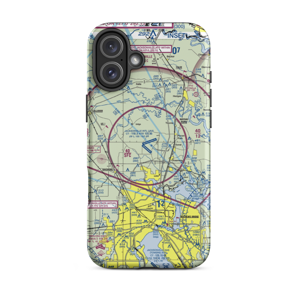Jacksonville International Airport (JAX) VFR Sectional  Tough iPhone Case iPhone 16 Plus model shown