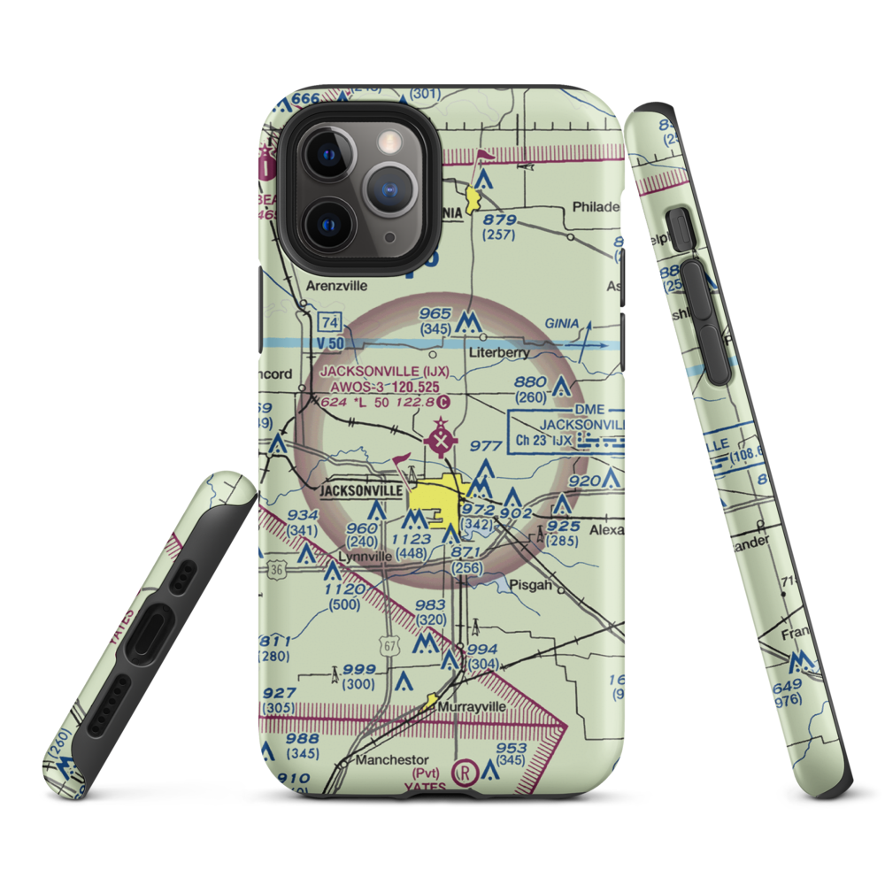 Jacksonville Municipal Airport (IJX) VFR Sectional  Tough iPhone Case iPhone 11 Pro model shown