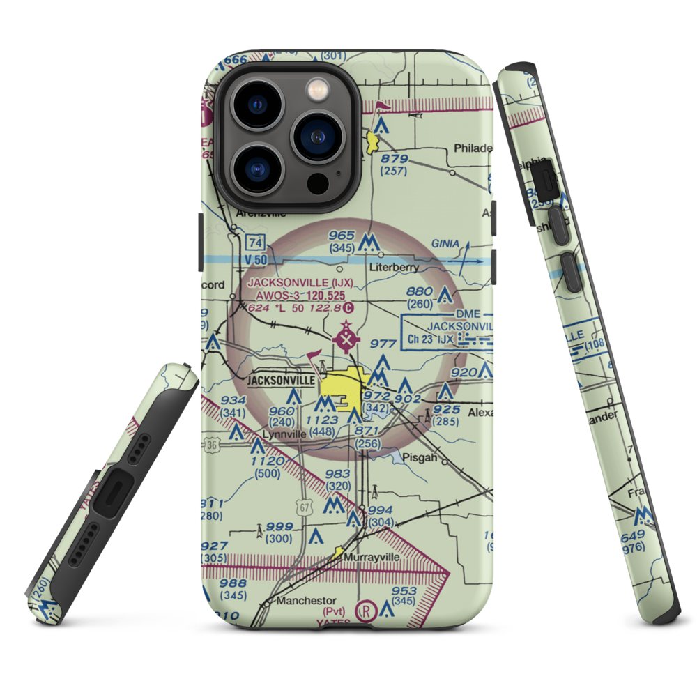 Jacksonville Municipal Airport (IJX) VFR Sectional  Tough iPhone Case iPhone 13 Pro Max model shown