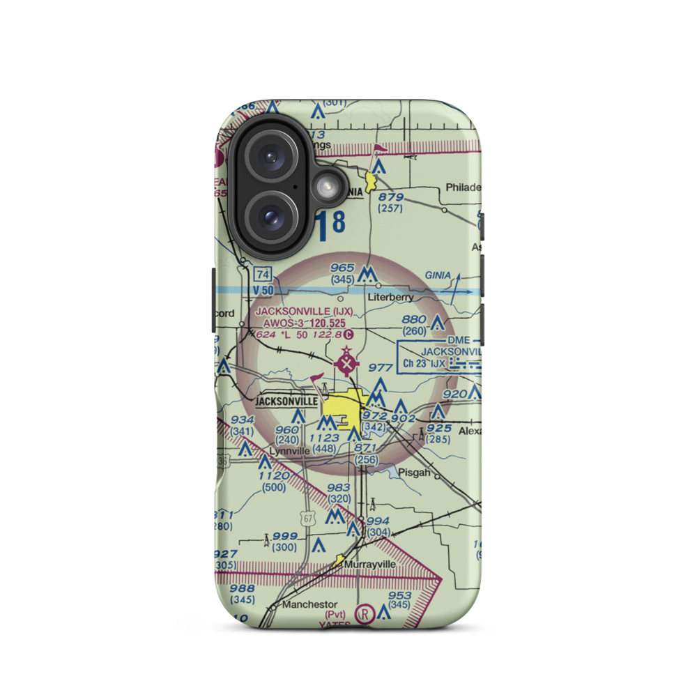 Jacksonville Municipal Airport (IJX) VFR Sectional  Tough iPhone Case iPhone 16 model shown