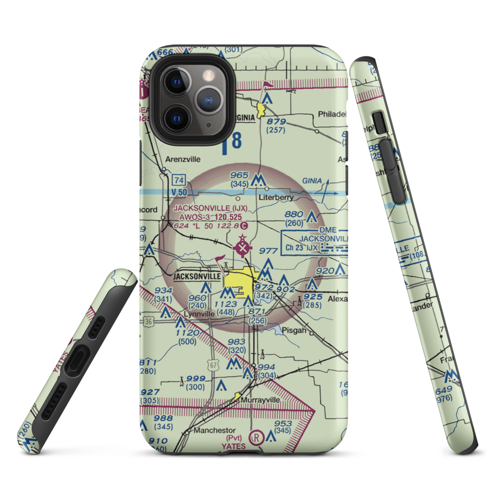 Jacksonville Municipal Airport (IJX) VFR Sectional  Tough iPhone Case iPhone 11 Pro Max model shown