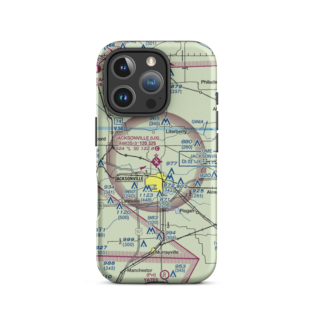 Jacksonville Municipal Airport (IJX) VFR Sectional  Tough iPhone Case iPhone 16 Pro model shown