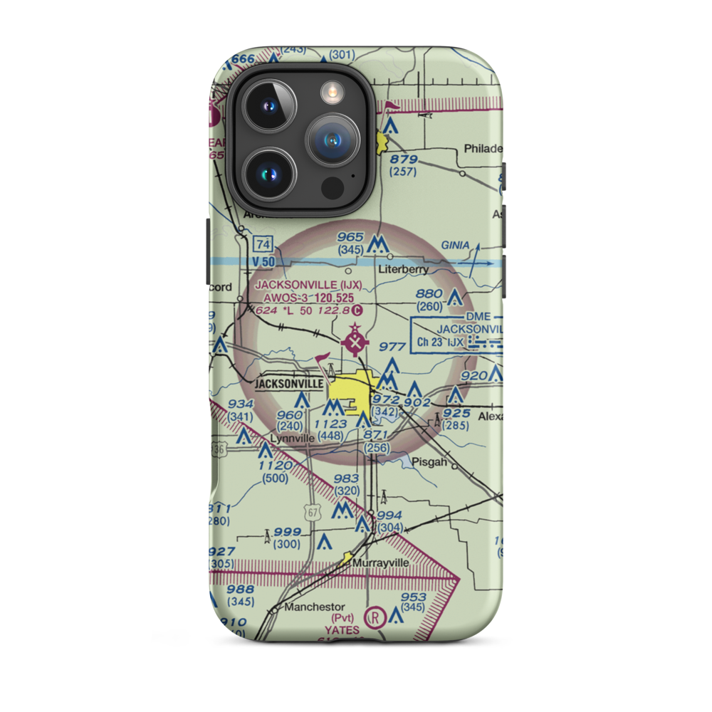 Jacksonville Municipal Airport (IJX) VFR Sectional  Tough iPhone Case iPhone 16 Pro Max model shown