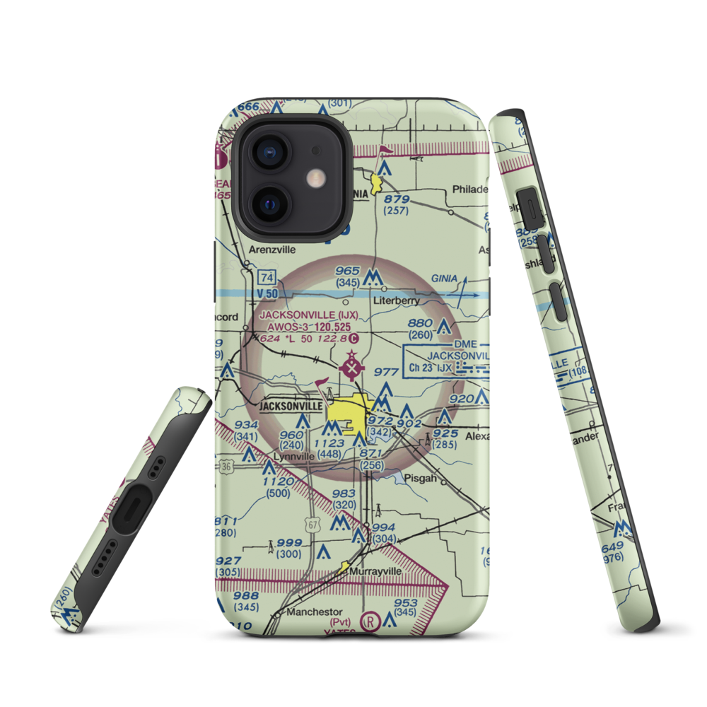 Jacksonville Municipal Airport (IJX) VFR Sectional  Tough iPhone Case iPhone 12 model shown