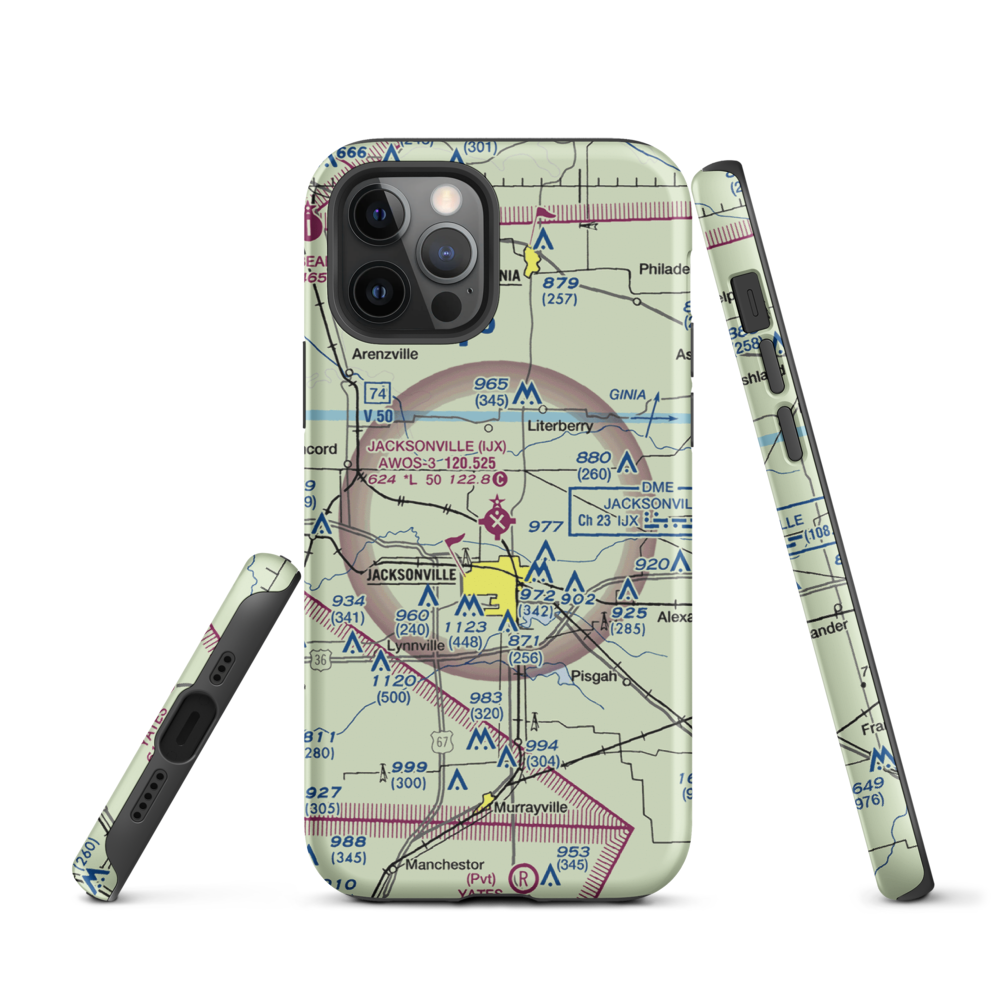 Jacksonville Municipal Airport (IJX) VFR Sectional  Tough iPhone Case iPhone 12 Pro model shown