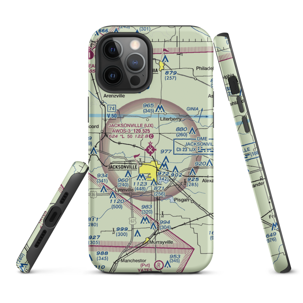 Jacksonville Municipal Airport (IJX) VFR Sectional  Tough iPhone Case iPhone 12 Pro Max model shown