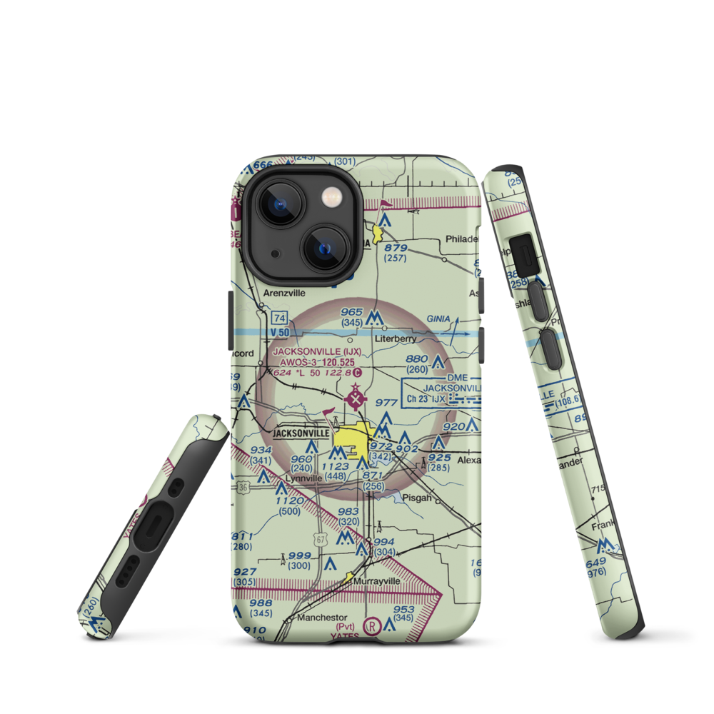 Jacksonville Municipal Airport (IJX) VFR Sectional  Tough iPhone Case iPhone 13 mini model shown