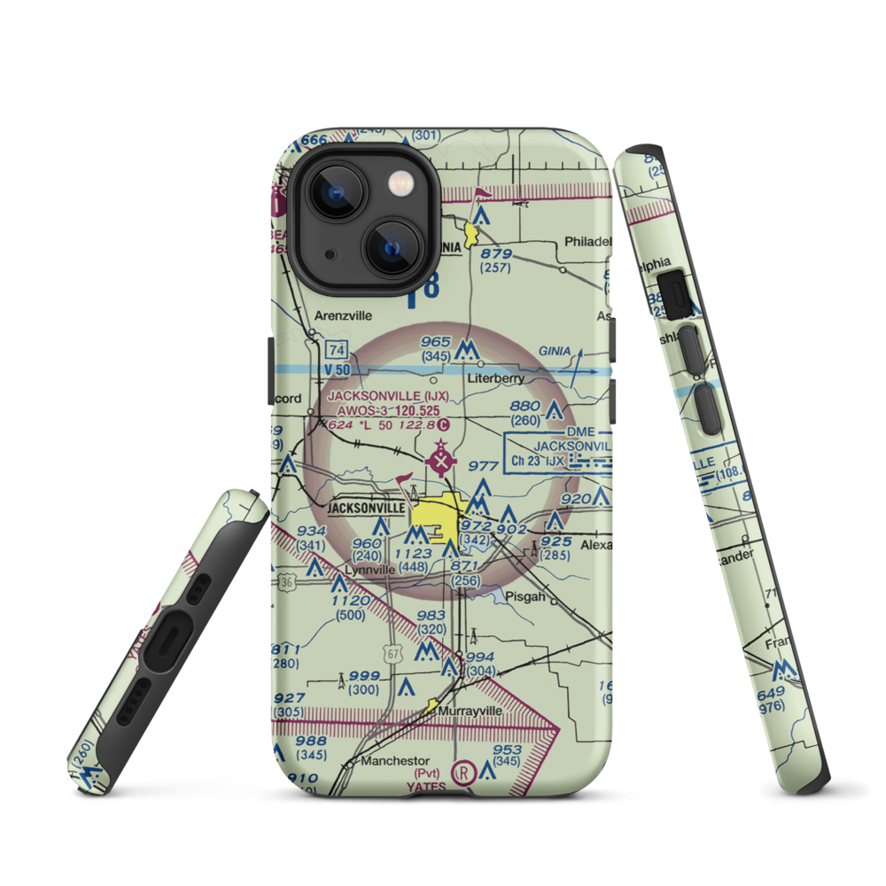 Jacksonville Municipal Airport (IJX) VFR Sectional  Tough iPhone Case iPhone 13 model shown