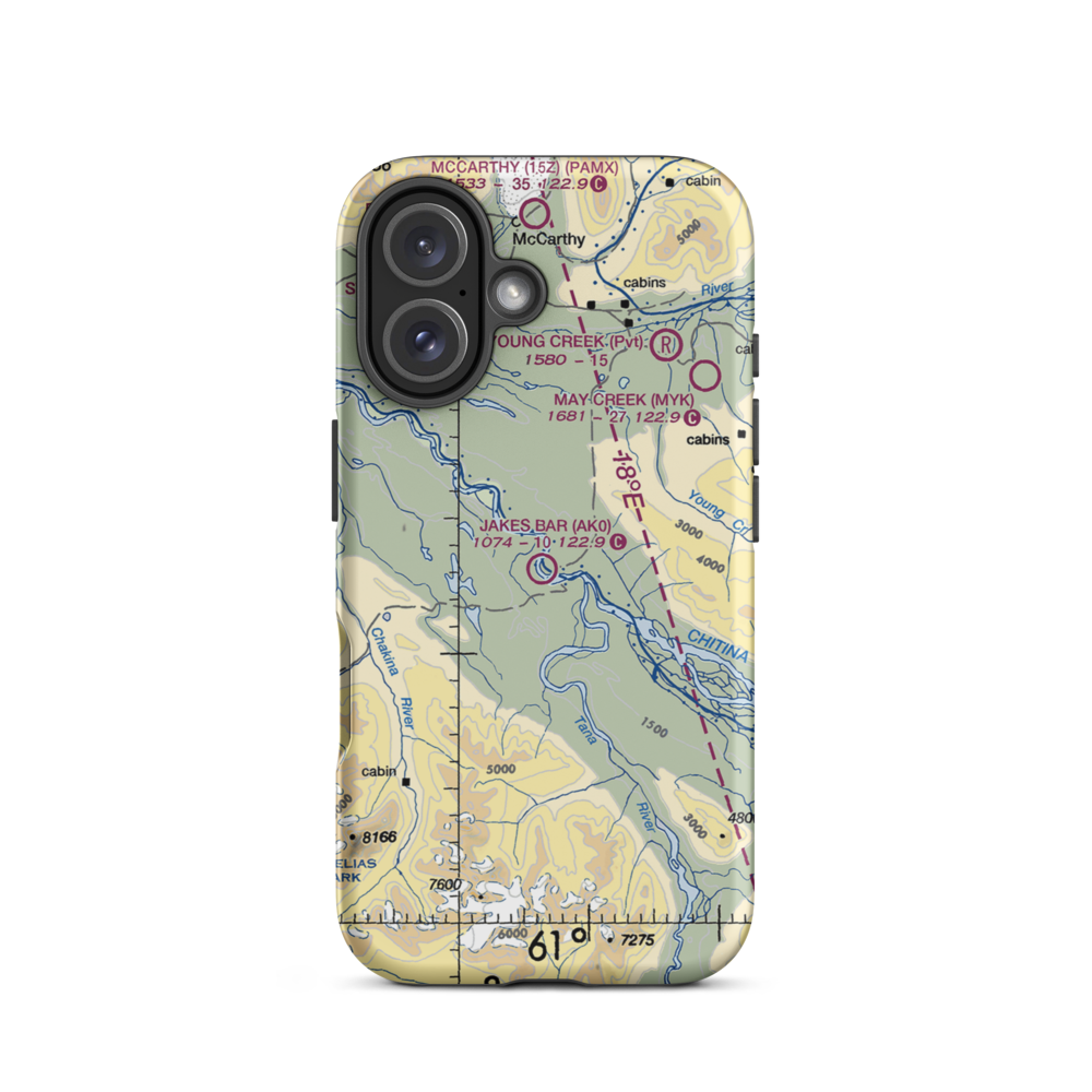 Jakes Bar Airport (AK0) VFR Sectional  Tough iPhone Case iPhone 16 model shown
