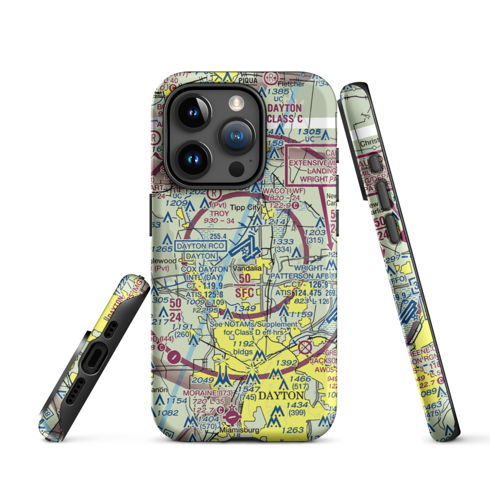 James M Cox Dayton International Airport (DAY) VFR Sectional  Tough iPhone Case iPhone 15 Pro model shown