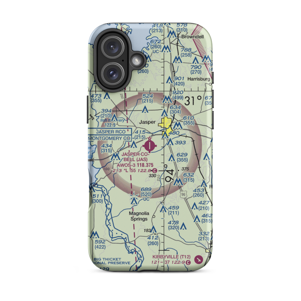 Jasper County Airport-Bell Field (JAS) VFR Sectional  Tough iPhone Case iPhone 16 Plus model shown