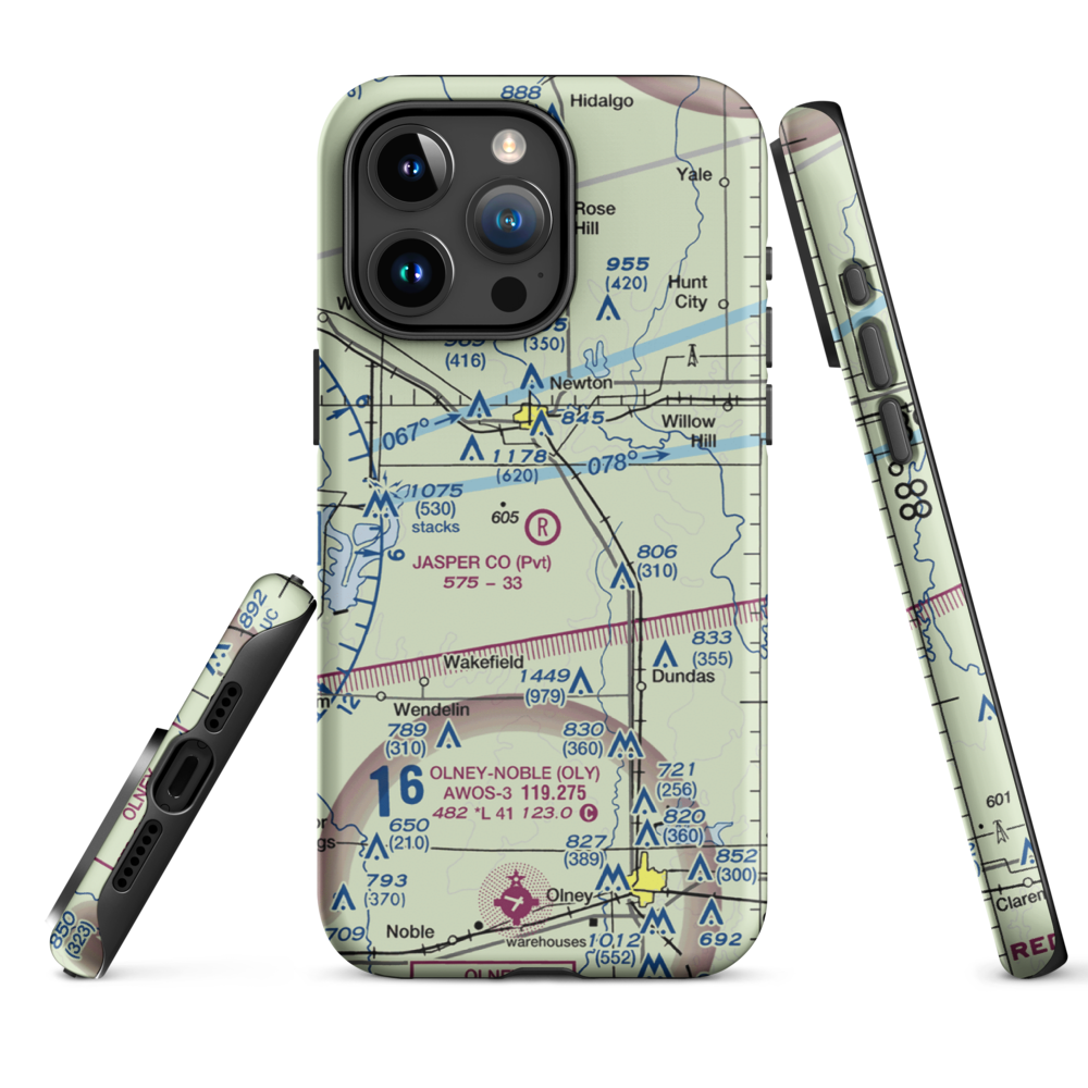 Jasper County Flying Club Airport (7LL3) VFR Sectional  Tough iPhone Case iPhone 15 Pro Max model shown