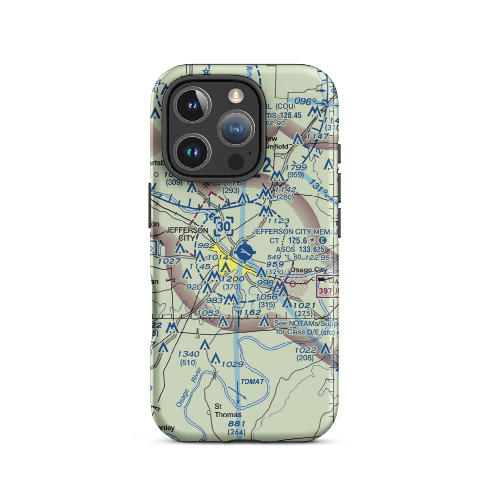 Jefferson City Memorial Airport (JEF) VFR Sectional  Tough iPhone Case iPhone 16 Pro model shown