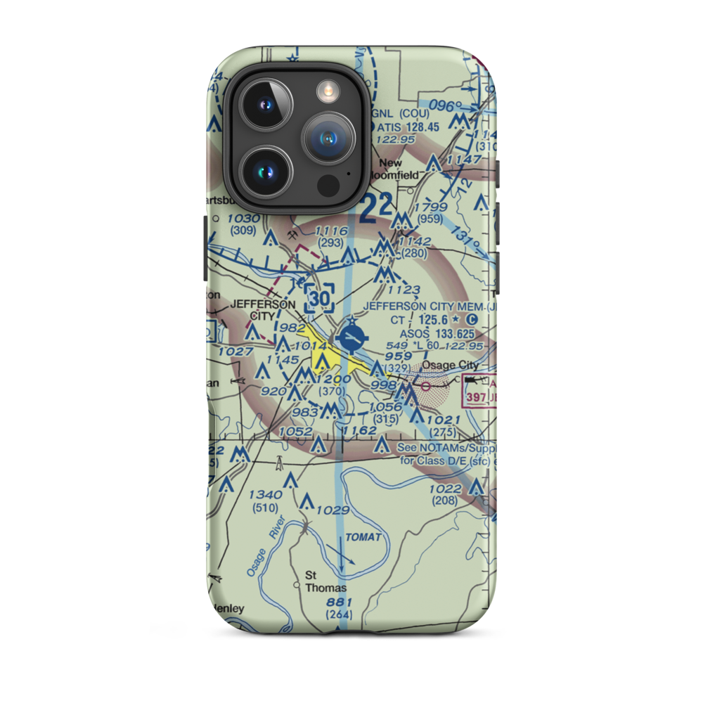 Jefferson City Memorial Airport (JEF) VFR Sectional  Tough iPhone Case iPhone 16 Pro Max model shown