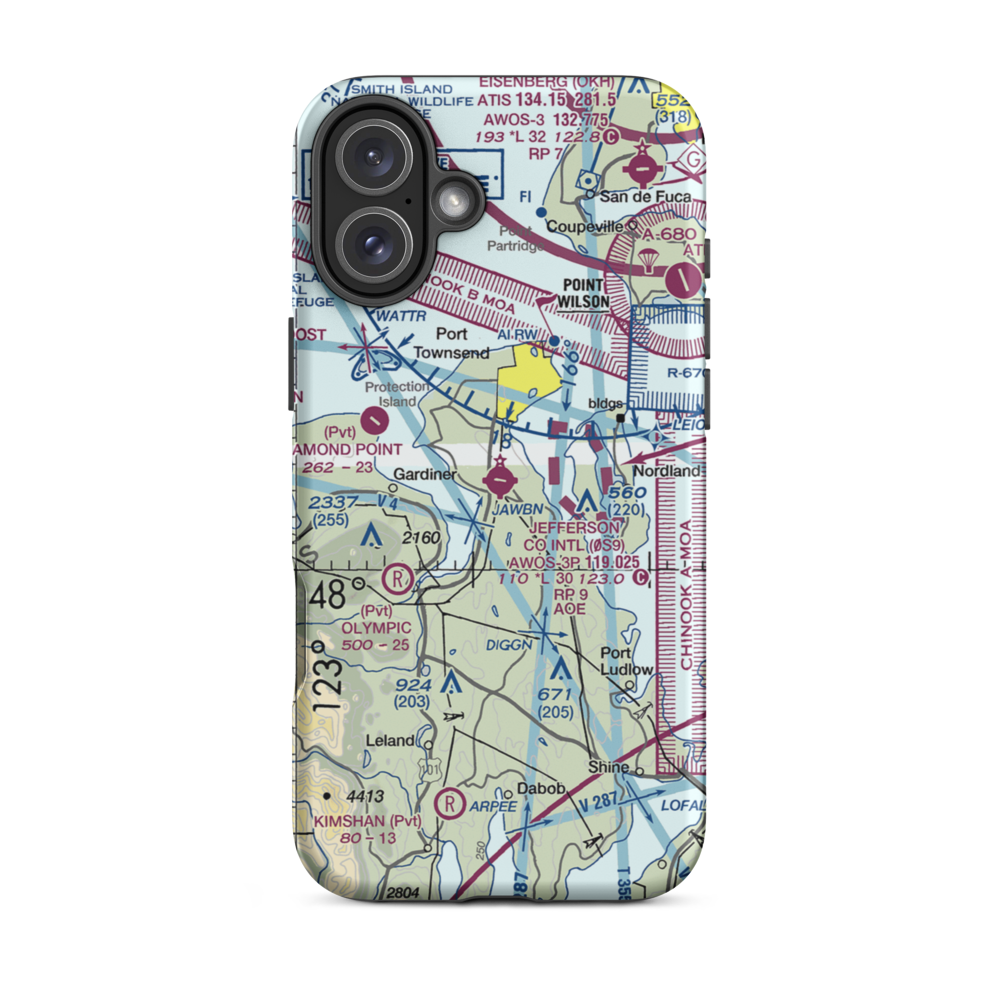 Jefferson County International Airport (0S9) VFR Sectional  Tough iPhone Case iPhone 16 Plus model shown