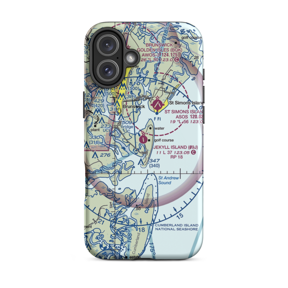 Jekyll Island Airport (09J) VFR Sectional  Tough iPhone Case iPhone 16 Plus model shown