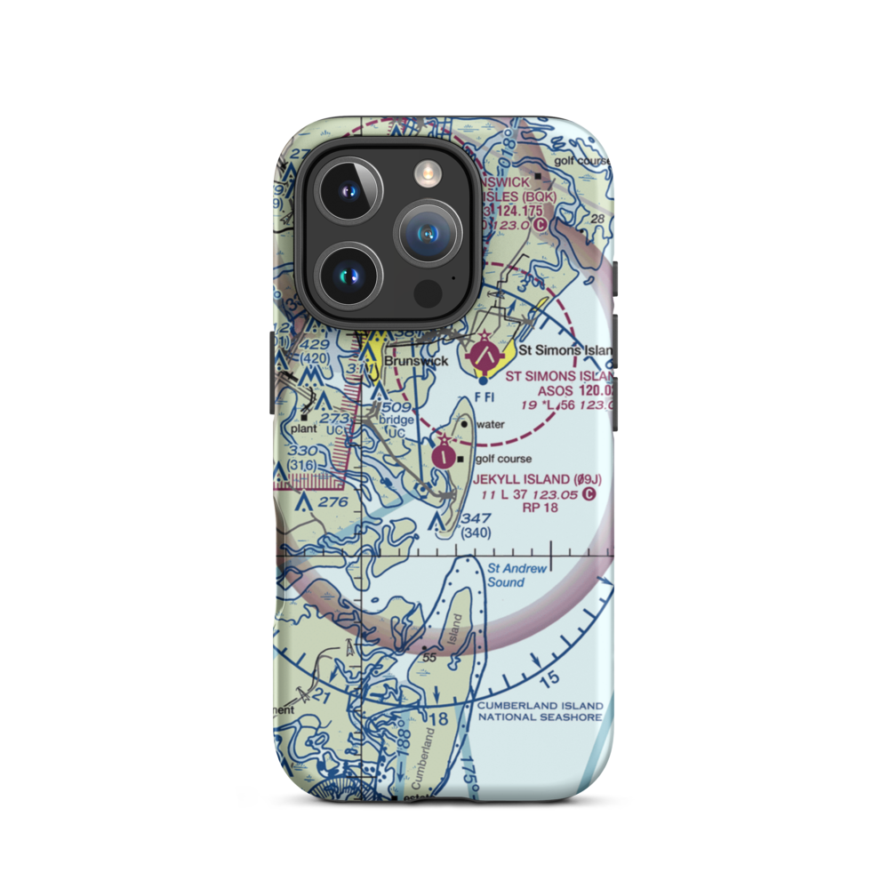 Jekyll Island Airport (09J) VFR Sectional  Tough iPhone Case iPhone 16 Pro model shown
