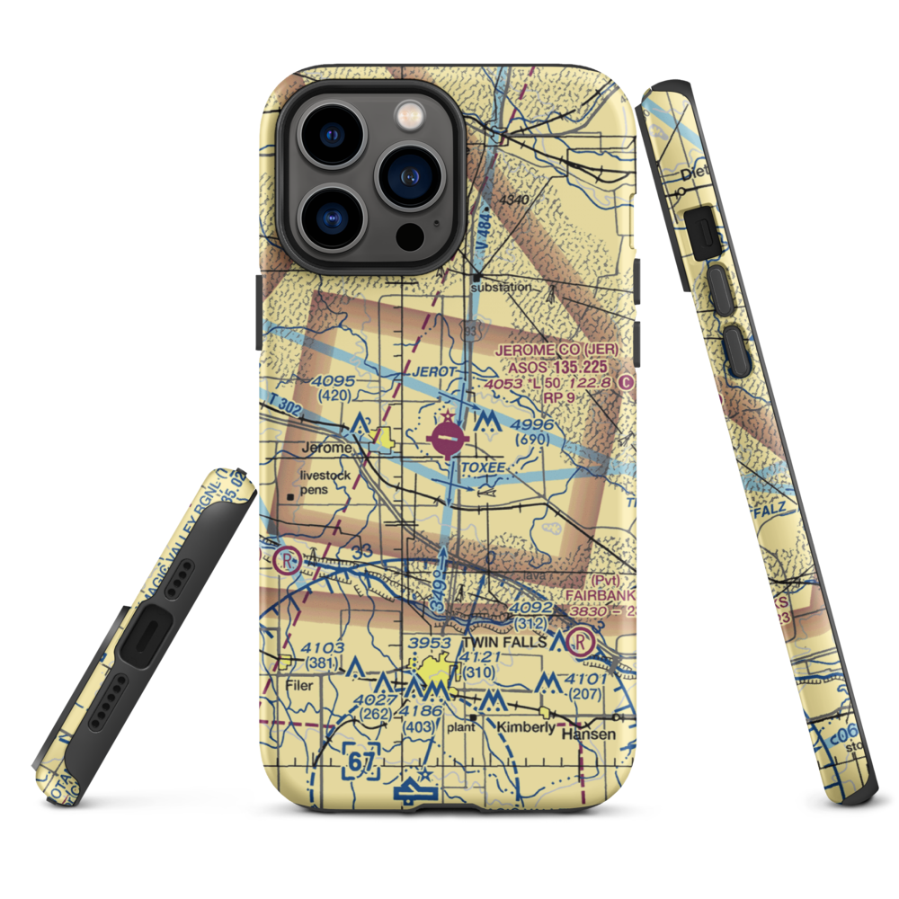 Jerome County Airport (JER) VFR Sectional  Tough iPhone Case iPhone 13 Pro Max model shown