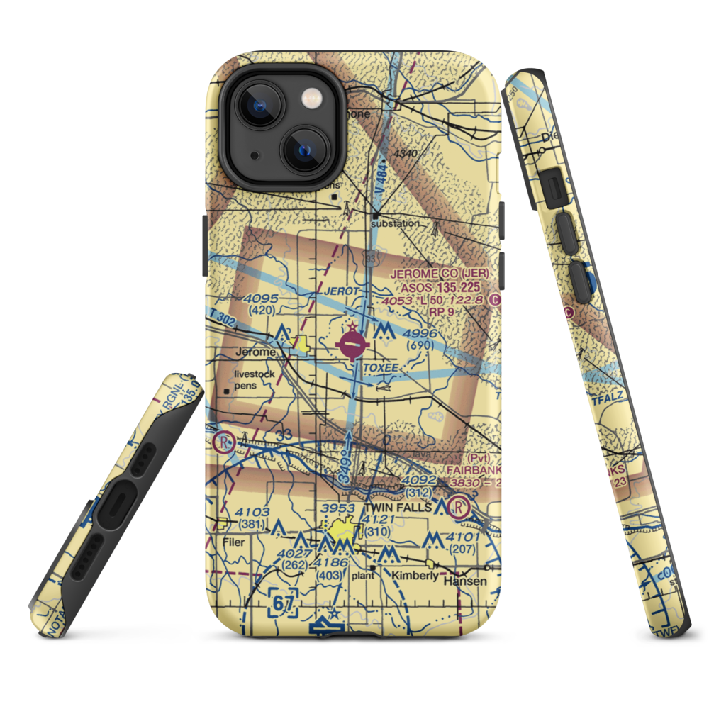Jerome County Airport (JER) VFR Sectional  Tough iPhone Case iPhone 14 Plus model shown