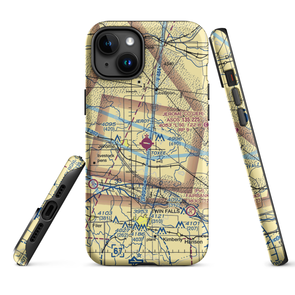 Jerome County Airport (JER) VFR Sectional  Tough iPhone Case iPhone 15 Plus model shown