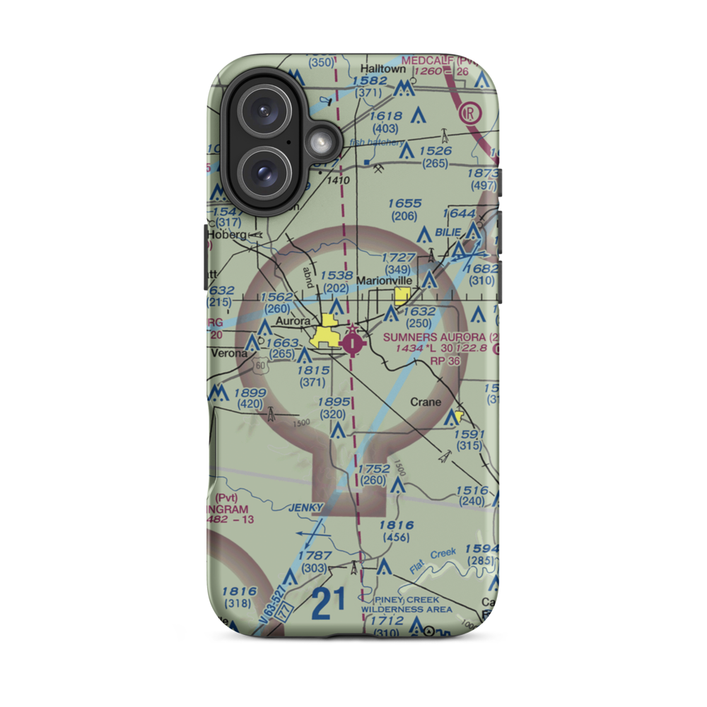 Jerry Sumners Sr Aurora Municipal Airport (2H2) VFR Sectional  Tough iPhone Case iPhone 16 Plus model shown