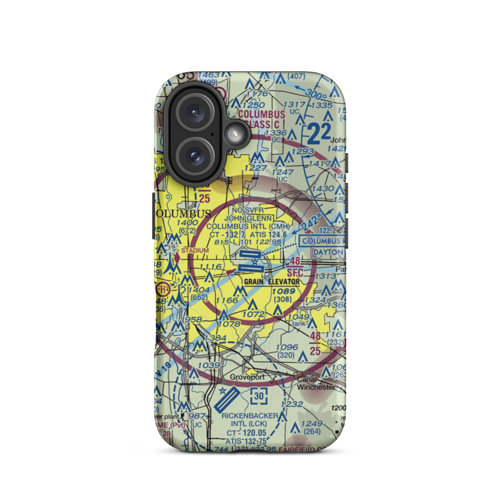 John Glenn Columbus International Airport (CMH) VFR Sectional  Tough iPhone Case iPhone 16 model shown