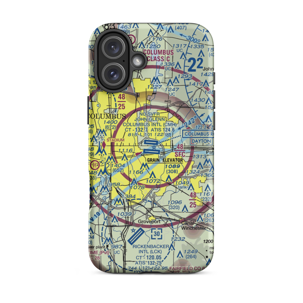 John Glenn Columbus International Airport (CMH) VFR Sectional  Tough iPhone Case iPhone 16 Plus model shown
