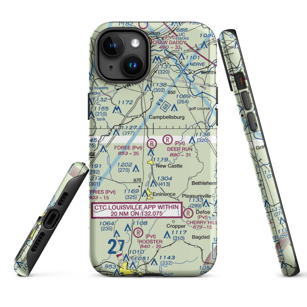 John M. Foree Airport (12KY) VFR Sectional  Tough iPhone Case iPhone 15 Plus model shown