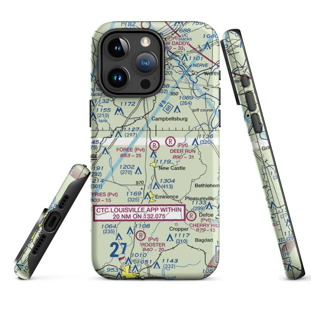 John M. Foree Airport (12KY) VFR Sectional  Tough iPhone Case iPhone 15 Pro Max model shown