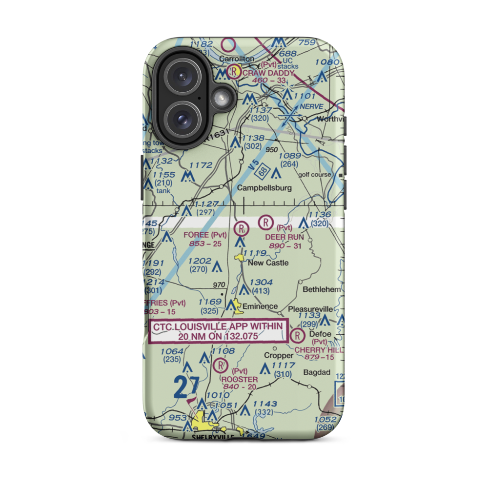 John M. Foree Airport (12KY) VFR Sectional  Tough iPhone Case iPhone 16 Plus model shown