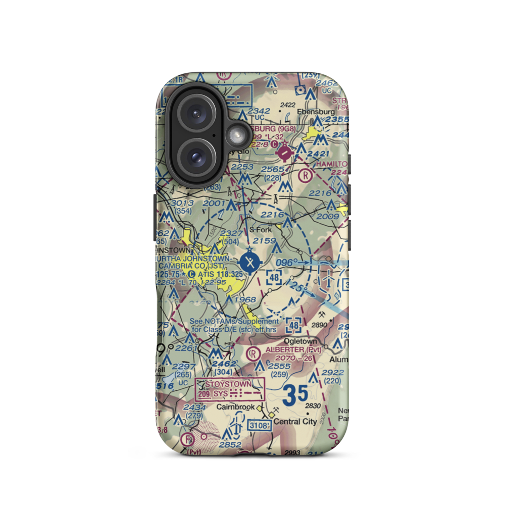 John Murtha Johnstown Cambria County Airport (JST) VFR Sectional  Tough iPhone Case iPhone 16 model shown