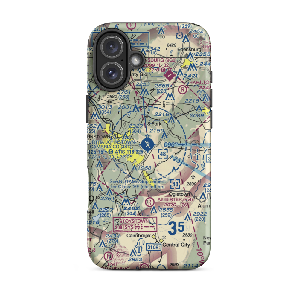 John Murtha Johnstown Cambria County Airport (JST) VFR Sectional  Tough iPhone Case iPhone 16 Plus model shown
