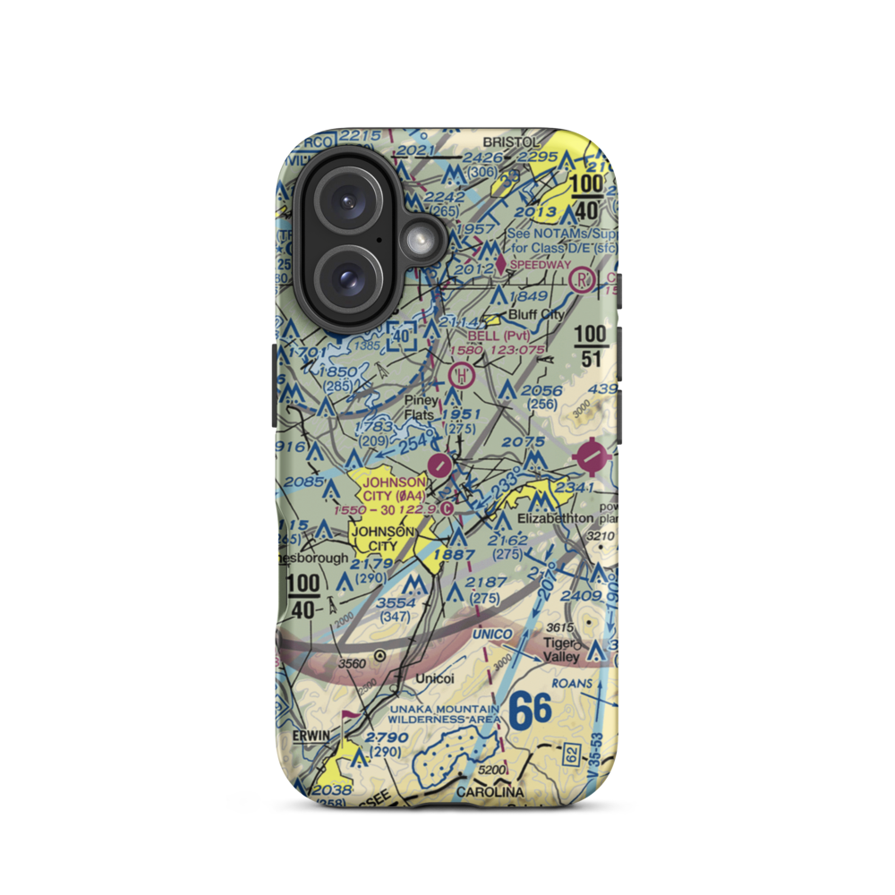 Johnson City Stolport Airport (0A4) VFR Sectional  Tough iPhone Case iPhone 16 model shown