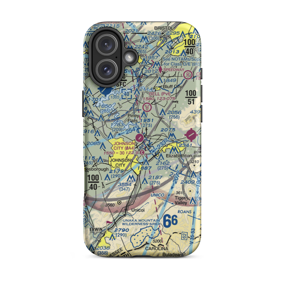Johnson City Stolport Airport (0A4) VFR Sectional  Tough iPhone Case iPhone 16 Plus model shown