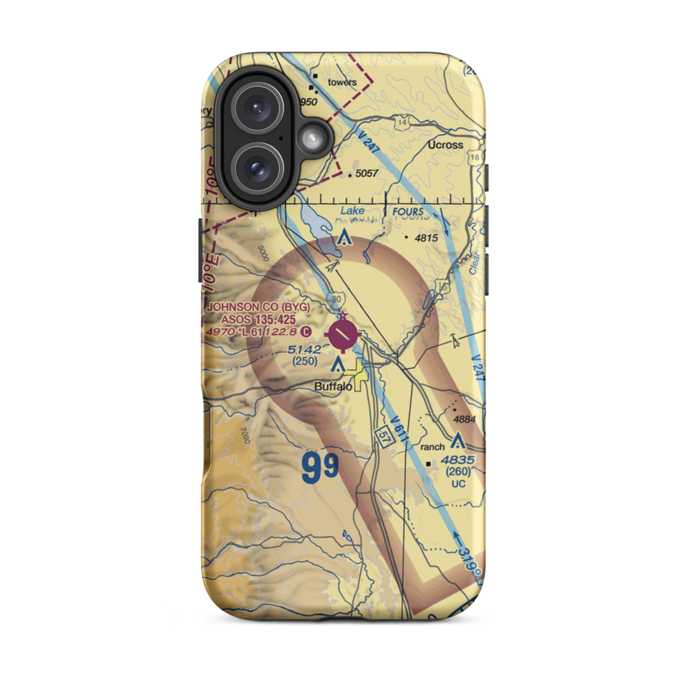 Johnson County Airport (BYG) VFR Sectional  Tough iPhone Case iPhone 16 Plus model shown