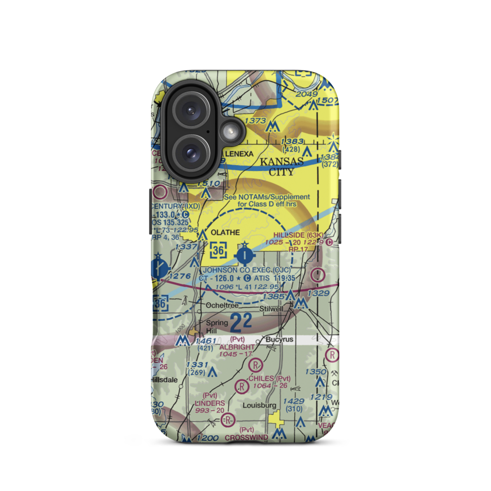 Johnson County Executive Airport (OJC) VFR Sectional  Tough iPhone Case iPhone 16 model shown