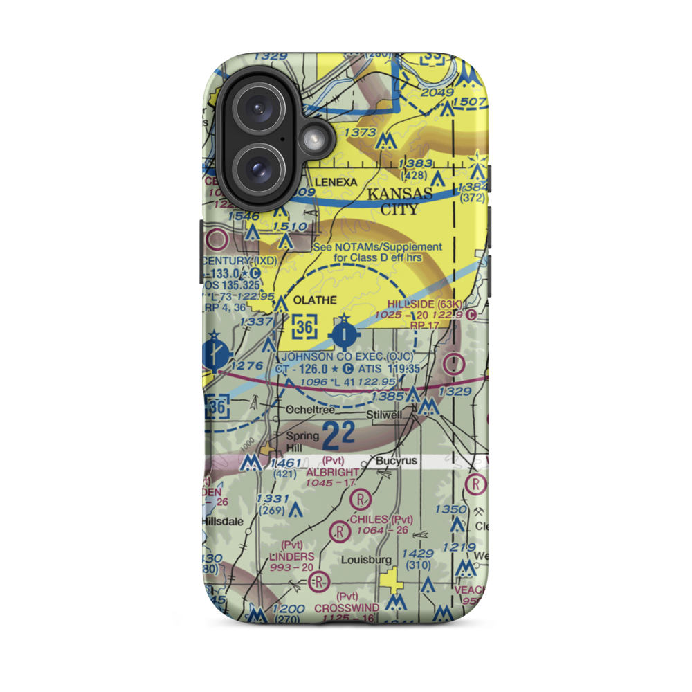 Johnson County Executive Airport (OJC) VFR Sectional  Tough iPhone Case iPhone 16 Plus model shown