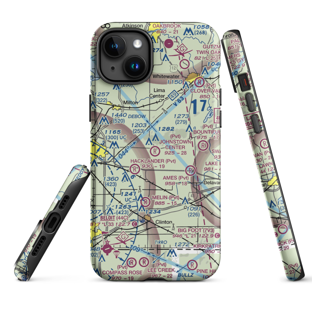 Johnstown Center Airport (WI84) VFR Sectional  Tough iPhone Case iPhone 15 Plus model shown