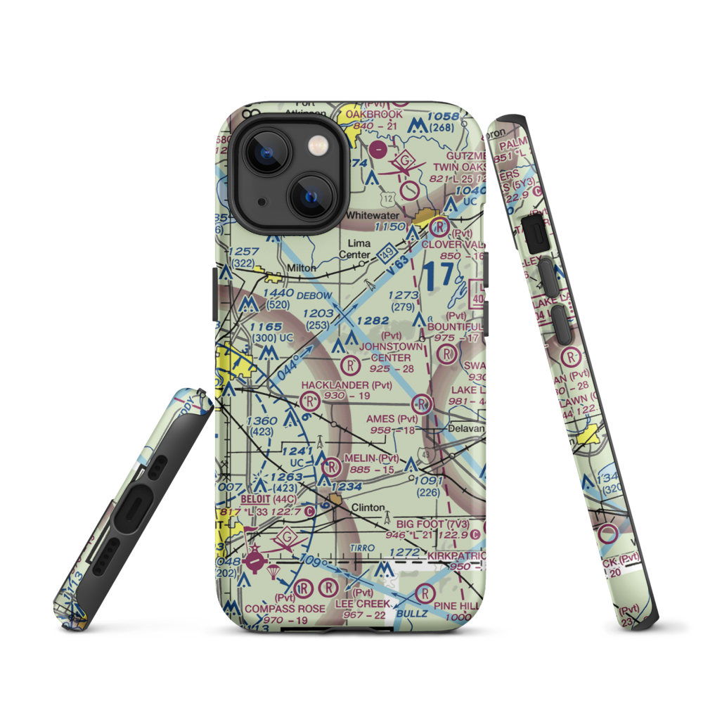 Johnstown Center Airport (WI84) VFR Sectional  Tough iPhone Case iPhone 13 model shown