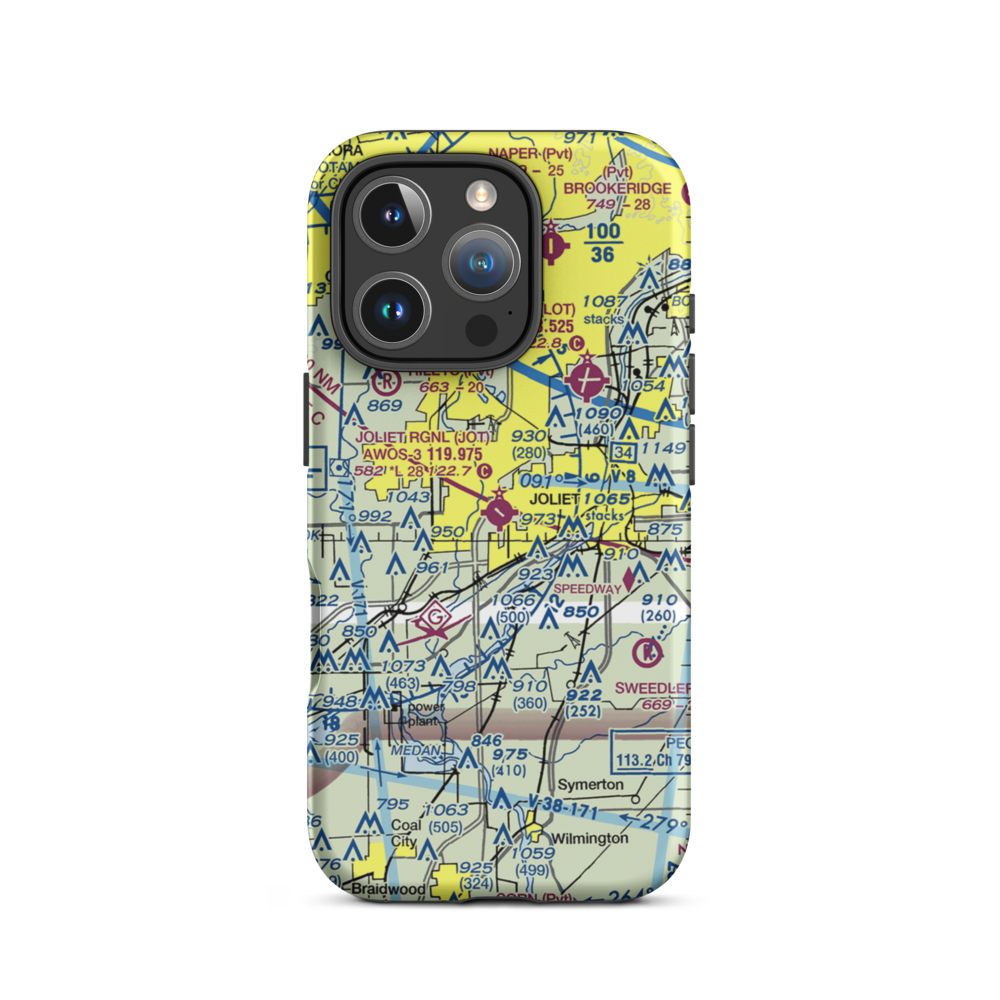 Joliet Regional Airport (JOT) VFR Sectional  Tough iPhone Case iPhone 16 Pro model shown