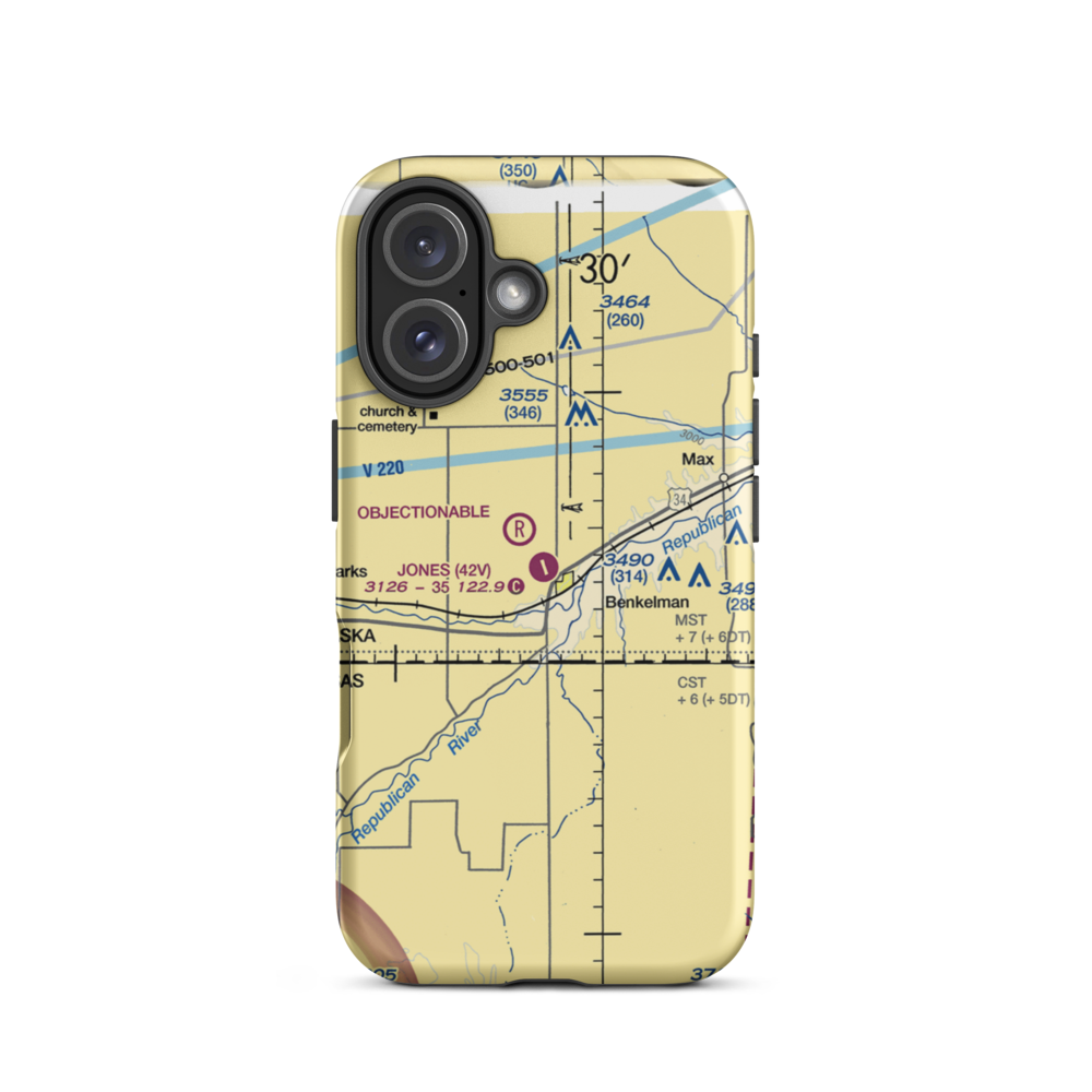 Jones Airport (42V) VFR Sectional  Tough iPhone Case iPhone 16 model shown