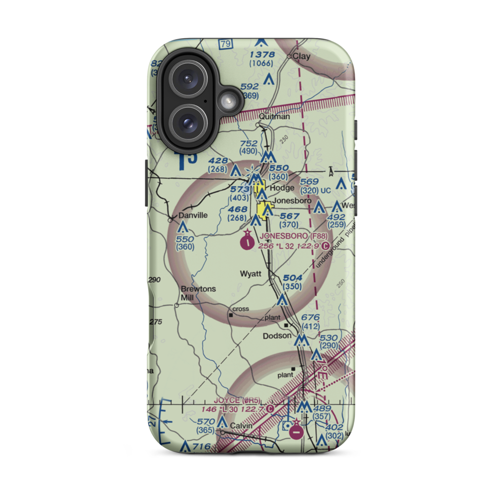 Jonesboro Airport (F88) VFR Sectional  Tough iPhone Case iPhone 16 Plus model shown