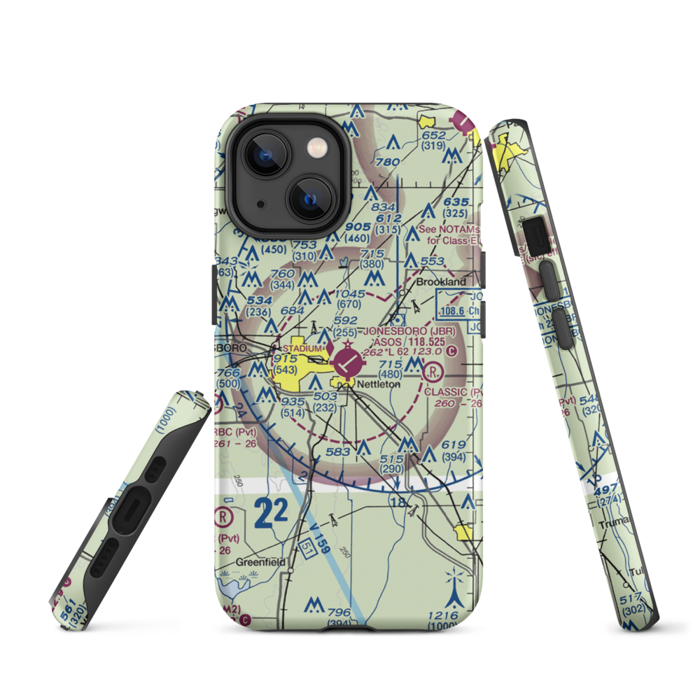 Jonesboro Municipal Airport (JBR) VFR Sectional  Tough iPhone Case iPhone 14 model shown