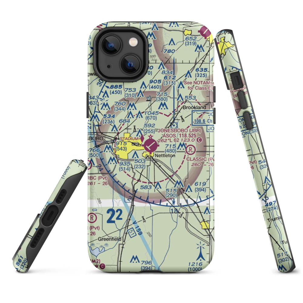 Jonesboro Municipal Airport (JBR) VFR Sectional  Tough iPhone Case iPhone 14 Plus model shown