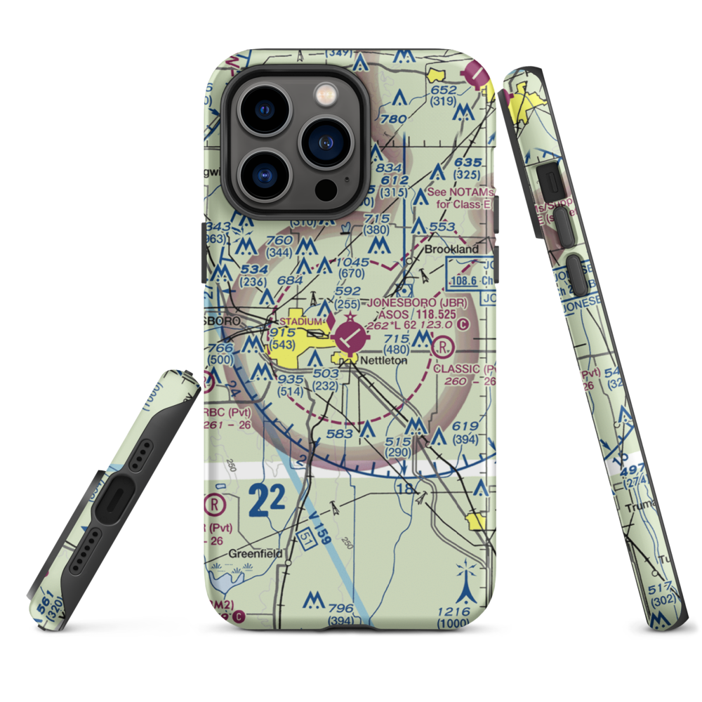 Jonesboro Municipal Airport (JBR) VFR Sectional  Tough iPhone Case iPhone 14 Pro Max model shown