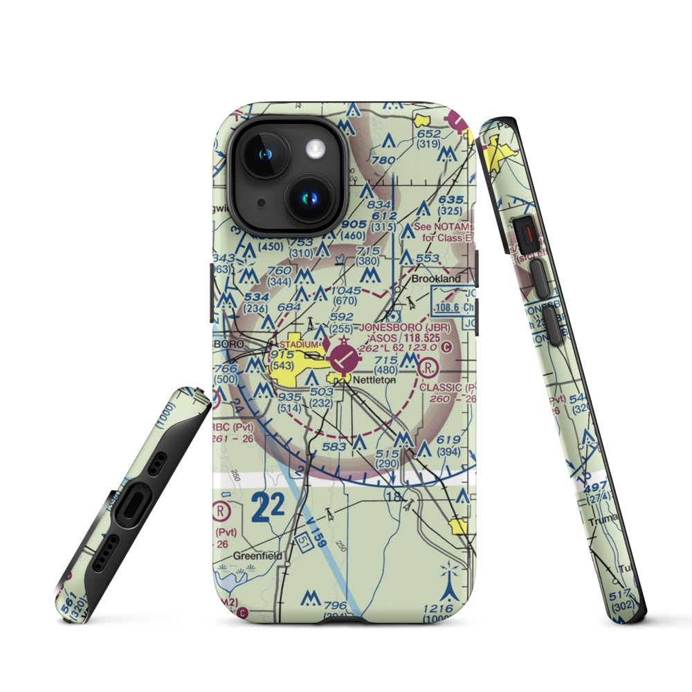 Jonesboro Municipal Airport (JBR) VFR Sectional  Tough iPhone Case iPhone 15 model shown